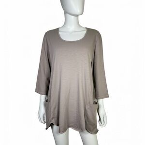 Prairie Cotton Women’s 3/4 Sleeve Scallop Tunic with Front Pockets